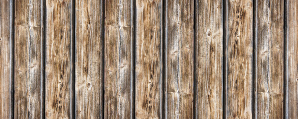 Panoramic wood texture. Wooden desk pattern. Website header panoramic view. Rustic tree desk with knots pattern. Countryside architecture wall. Village building construction. Wood industry texture.