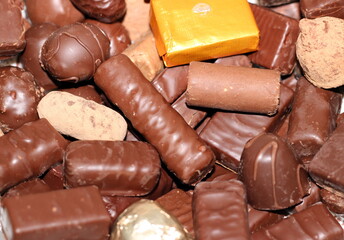 chocolate candies on white background