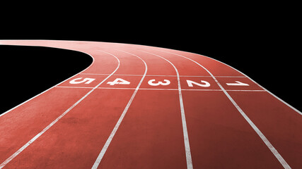 Jogging track in the stadium Red rubber running track with line The background of the stadium...