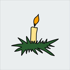 christmas candle with holly on a gray background. Doodle style isolated drawing. ESP 10