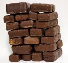 chocolate candies on white background