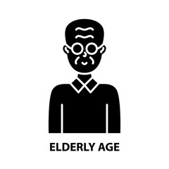elderly age icon, black vector sign with editable strokes, concept illustration