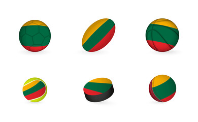 Sports equipment with flag of Lithuania. Sports icon set.