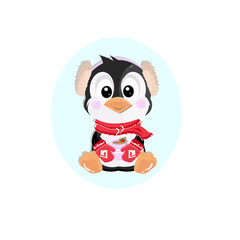 little cute penguin in christmas stuff with cocoa in sticker vector .
warm christmas morning