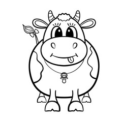 The smiling calf is isolated on the white background. The illustration for coloring book.