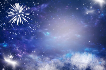 Fototapeta na wymiar Holiday background with fireworks and magic lights