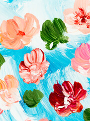 Abstract pink  flowers, art painting, creative hand painted background, brush texture