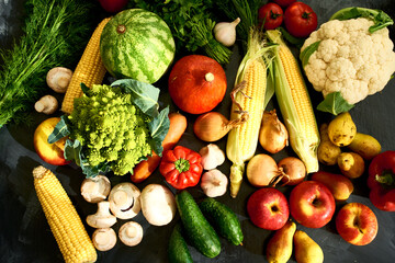 Fresh organic fruits and vegetables.