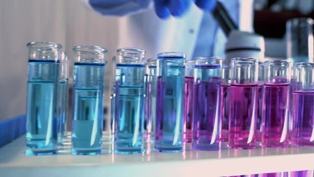 Test tubes with colorful chemicals