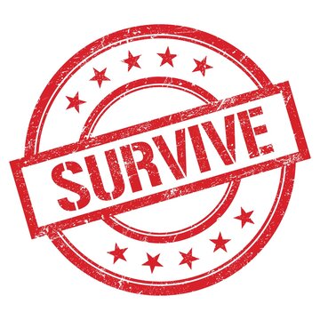 SURVIVE text written on red vintage stamp.
