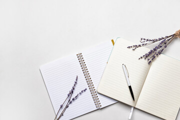 Notebooks with pen on white background