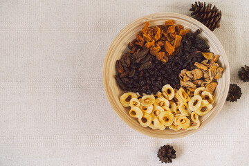 Mix of dried fruits. Assorted dried fruits. Natural and healthy snack food