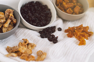 Mix of dried fruits. Assorted dried fruits. Natural and healthy snack food