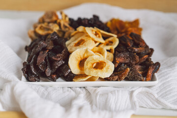 Mix of dried fruits. Assorted dried fruits. Natural and healthy snack food