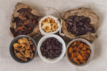 Mix of dried fruits. Assorted dried fruits. Natural and healthy snack food