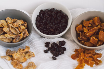 Mix of dried fruits. Assorted dried fruits. Natural and healthy snack food