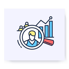 Analysis color icon. Consumer review. Researching customer demand. Observation. Analytical research. Isolated linear vector business illustration