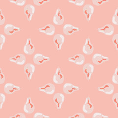 Fototapeta premium Tender fruits seamless pattern with pear doodle silhouettes. Pink palette food backdrop.