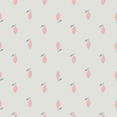 Abstract seamless food pattern with lemon elements. Pink little fruits on grey background.