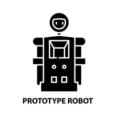 prototype robot icon, black vector sign with editable strokes, concept illustration
