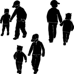 silhouette of children, black on white background, vector