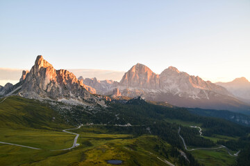 Beautiful Italy's Dolomites region in Italy at sunrise