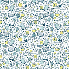 Doodle Business and Finance items Vector Seamless background
