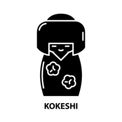 kokeshi icon, black vector sign with editable strokes, concept illustration