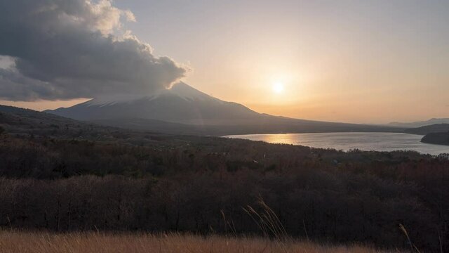 Mt Fuji sunset at Lake Yamanaka from hill