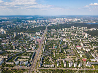Aerial drone high view. Residential area of Kiev.