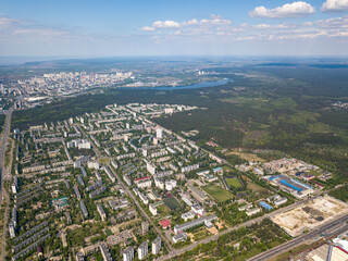 Aerial drone high view. Residential area of Kiev.