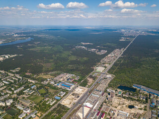 Aerial drone high view. Residential area of Kiev.