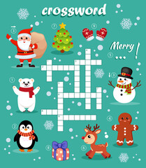 Crossword puzzle game of Christmas and New year theme. Edukational game