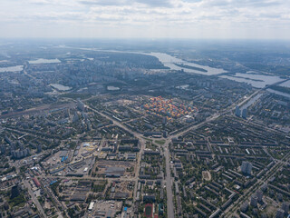 Aerial drone high view. Residential area of Kiev.