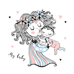 Fototapeta premium Mother holds her baby in her arms. Mother's day. Vector