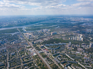 Fototapeta na wymiar Aerial drone high view. Residential area of Kiev.