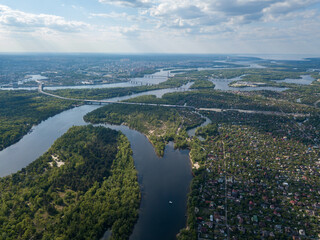 Obraz premium Aerial high view. Unfinished bridge in Kiev, sunny summer day.
