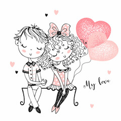 Cute boy and girl on first rendezvous. Love. Be my Valentine. Vector