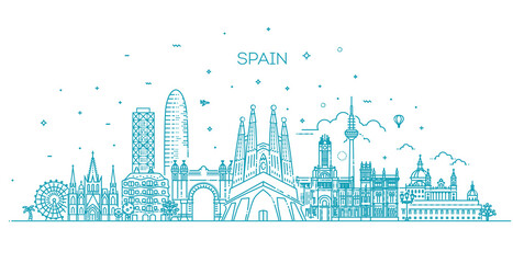 Spain cityscape, spanish travel city vector banner. Urban silhouette