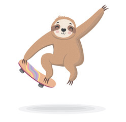 Vector illustration with sloth and text Cute sloth. Adorable hand drawn baby sloth characters hanging on the tree. Illustration for nursery design, poster, greeting, birthday card,baby shower and part