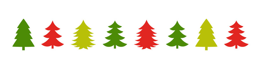 Christmas trees red and green icons border.
