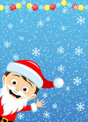 Christmas banner with Santa Claus on blue winter background.