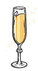 Flute champagne glass hand drawn illustration