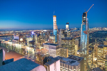 NEW YORK CITY - DECEMBER 7, 2018: Night skyline of Midtown Manhattan, aerial view at night