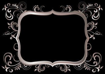 Rose golden shiny glowing ornate frame isolated over black