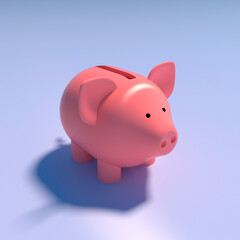 Pink pig piggy bank on blue background, 3d illustration