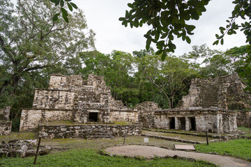 Lost city in the jungle. Mayan Muyil Ruins in Mexico. Ancient Mayan Pyramid at the Muyil site in Quintana Roo