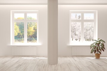 Fototapeta na wymiar White empty room. Scandinavian interior design. 3D illustration