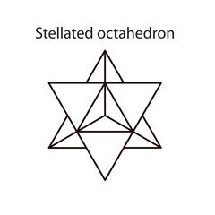 Fototapeta premium Vector black Stellated Octahedron, also called Stella octangula, and Polyhedra Hexagon, geometric polyhedral compounds on a white background with a gradient for game, icon, packaging design or logo.