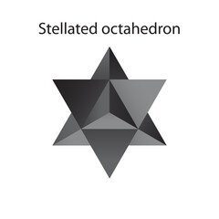 Vector black Stellated Octahedron, also called Stella octangula, and Polyhedra Hexagon, geometric polyhedral compounds on a white background with a gradient for game, icon, packaging design or logo.